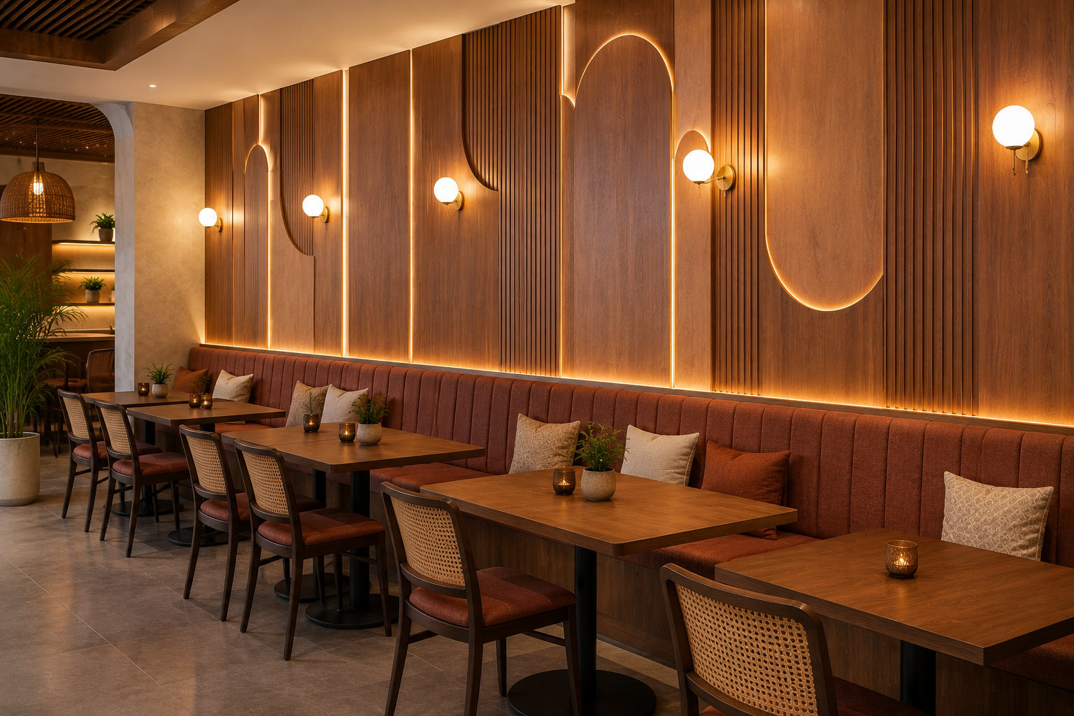 Restaurant cafe wall paneling in Gurgaon